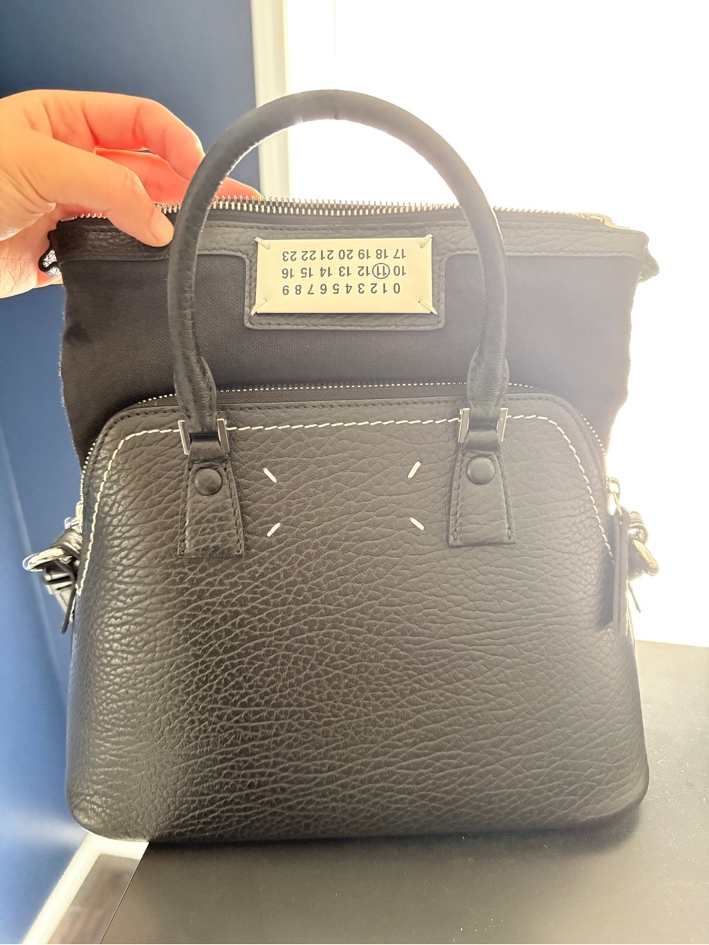 Maison Martin Margiela Black Leather Messenger Bag with Top Handles
